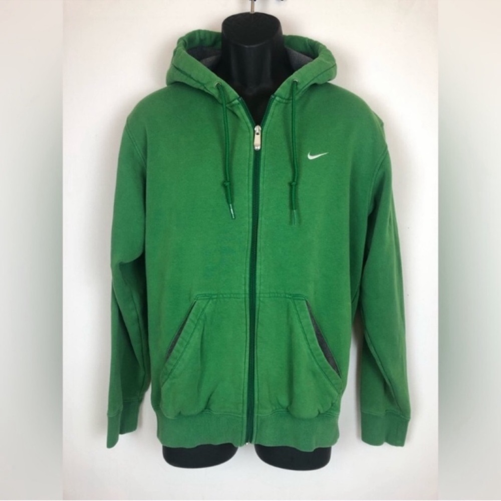 Y2K Nike Full Zip Up Hoodie Jacket Green with White Swoosh Mens Size Sm